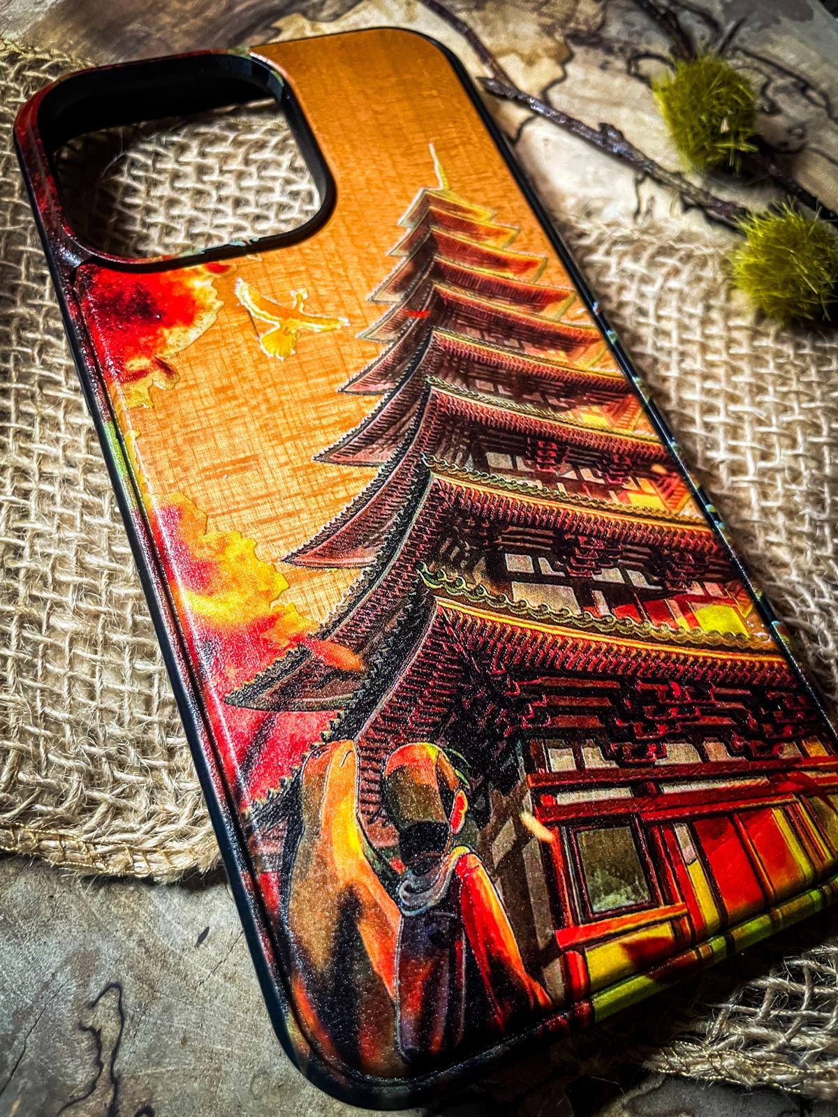 a cell phone case with a painting of a person