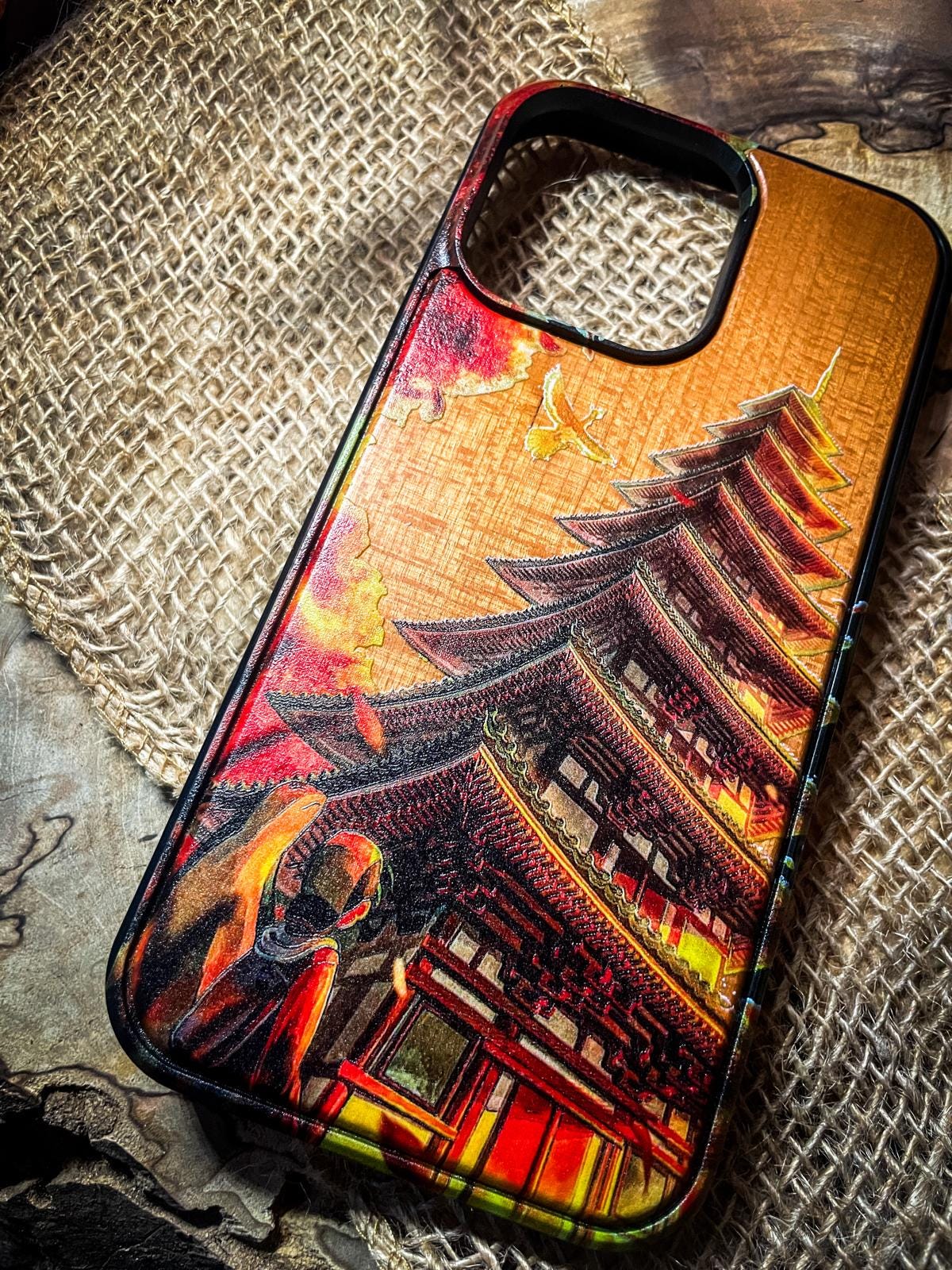 a phone case with a picture of a building on it