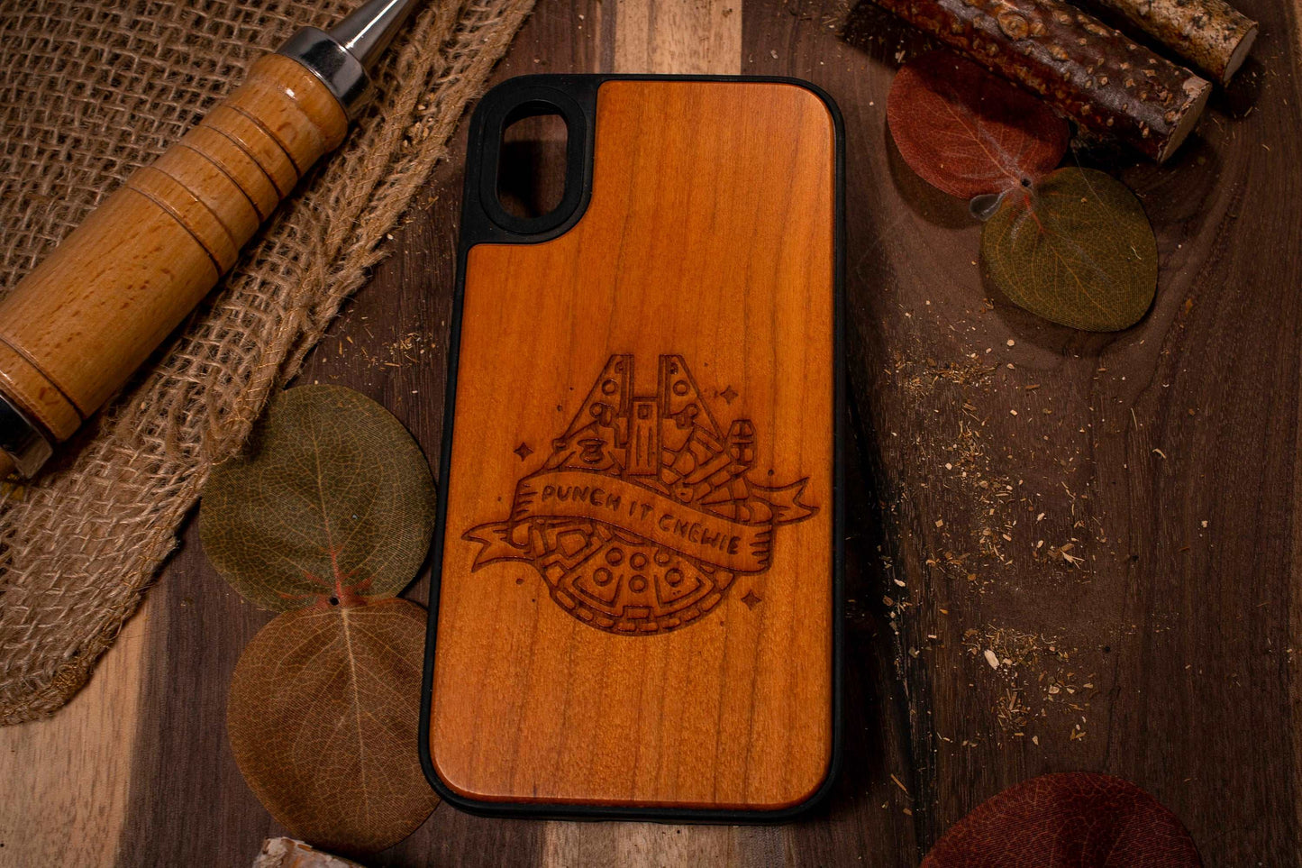 Iconic Spaceship with cool movie phrase, Wood phone case