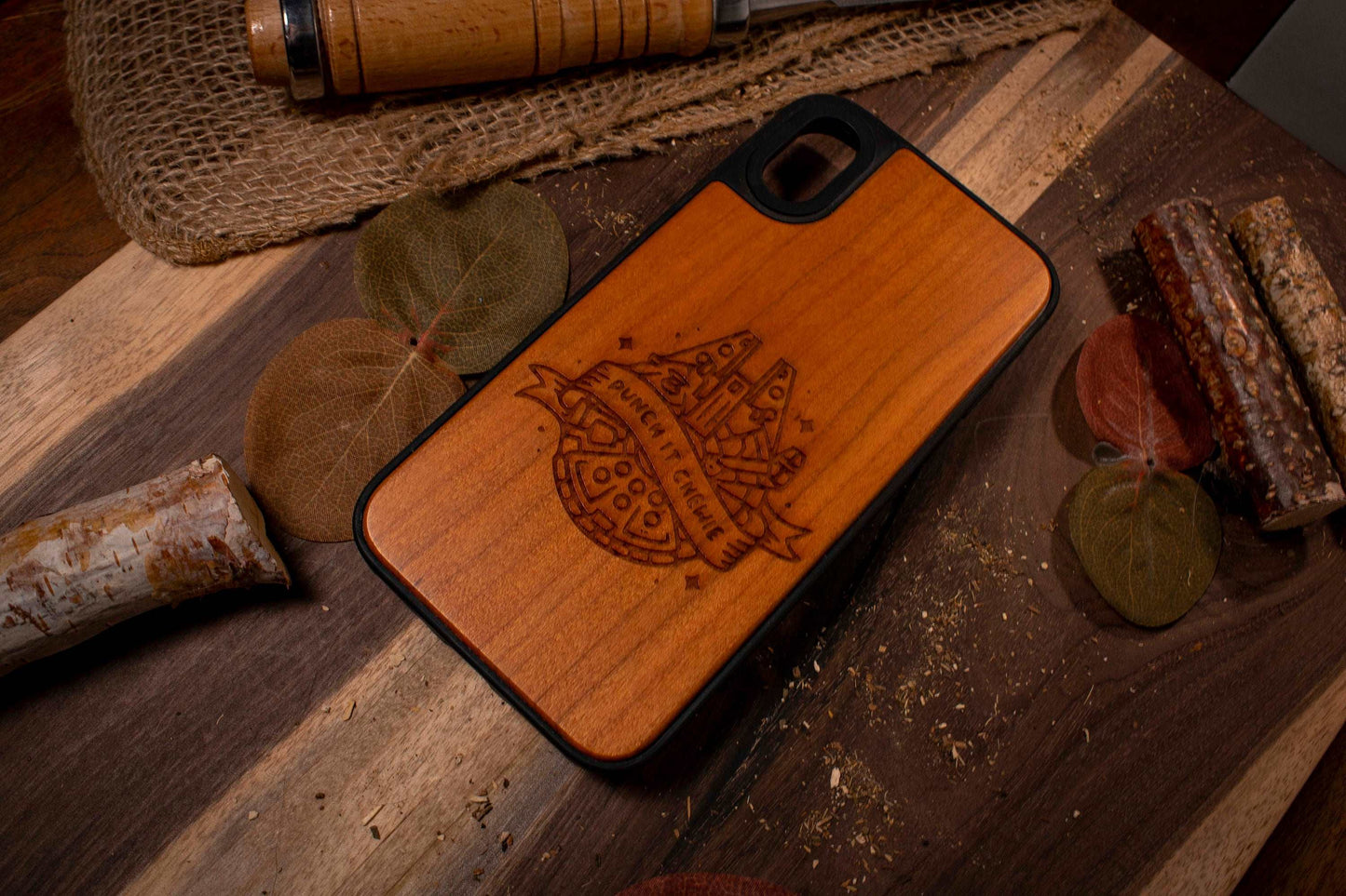 Iconic Spaceship with cool movie phrase, Wood phone case