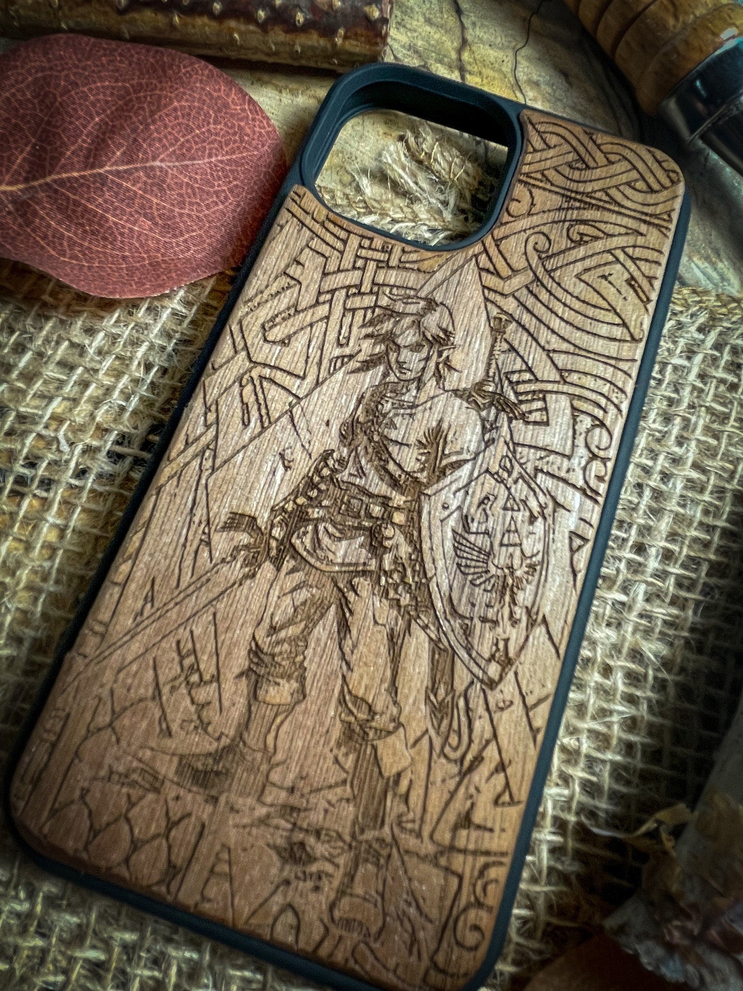 a wooden case with a picture of a man on it