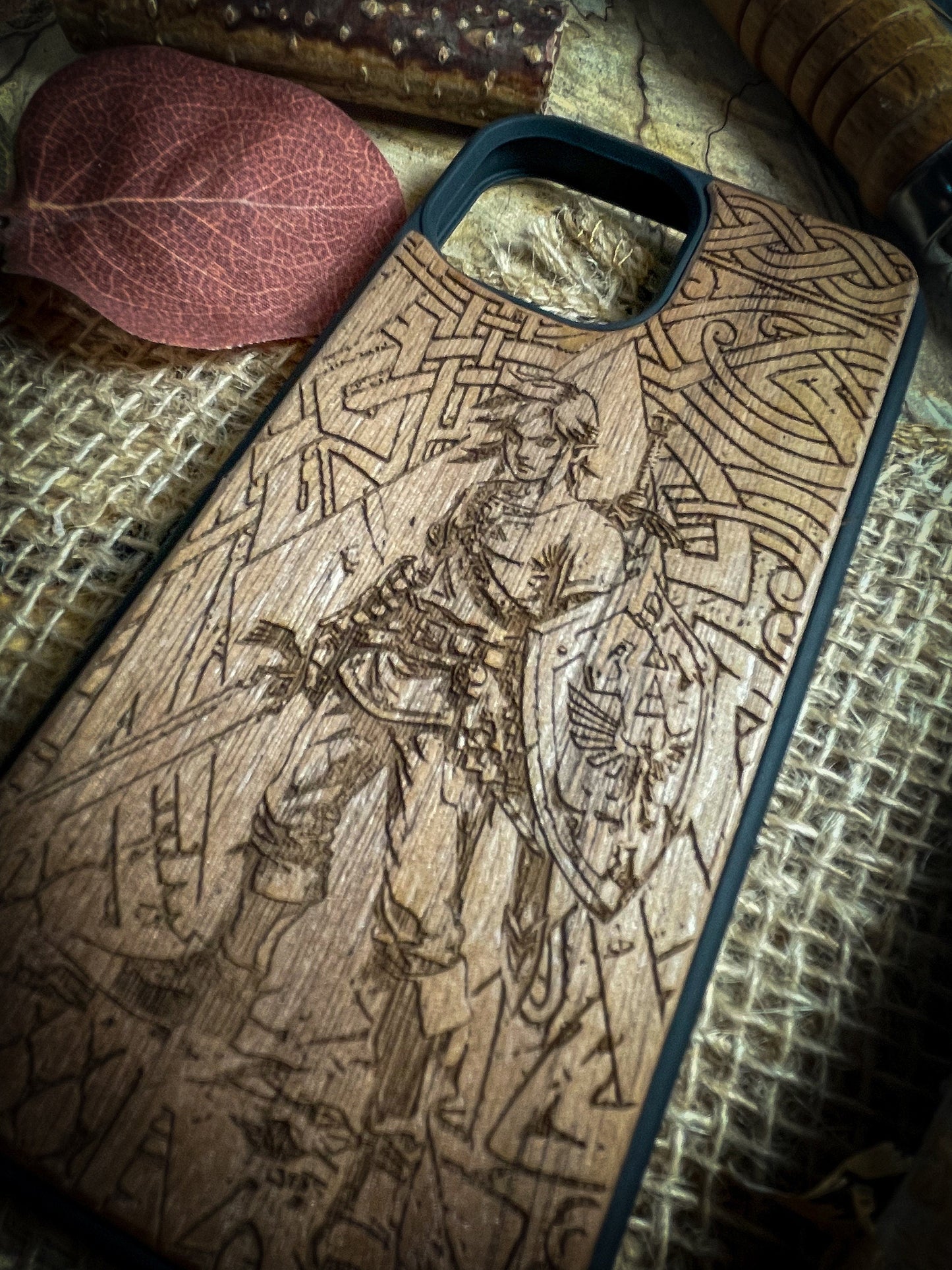 a wooden case with a picture of a man on it